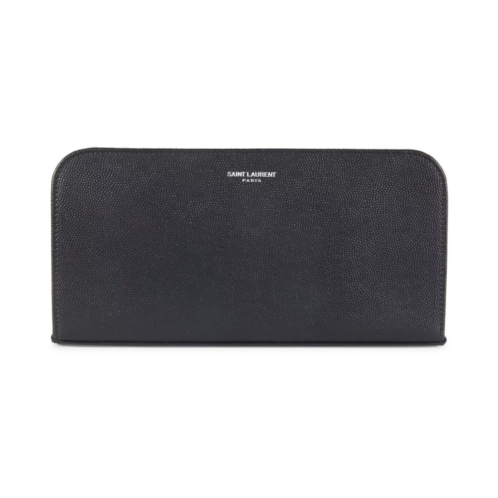Saint Laurent Textured Black Zip Around Wallet
